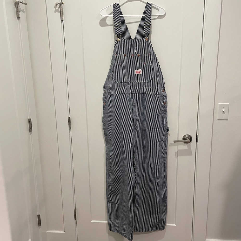 Round House Hickory Stripe Bib Overalls Mens Blue White Workwear Carpenter 38x30
